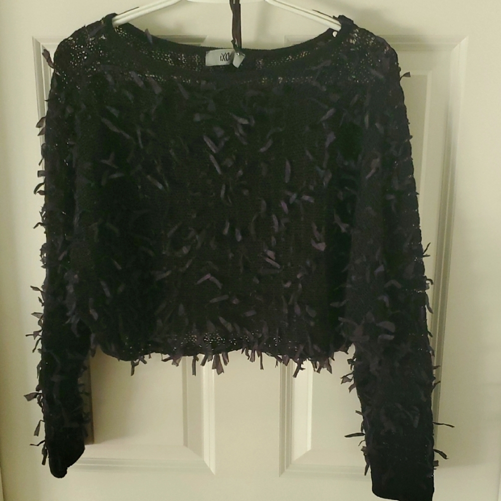 ixos Firenze Black Textured Ribbon Like Embellished Knitwear Top S